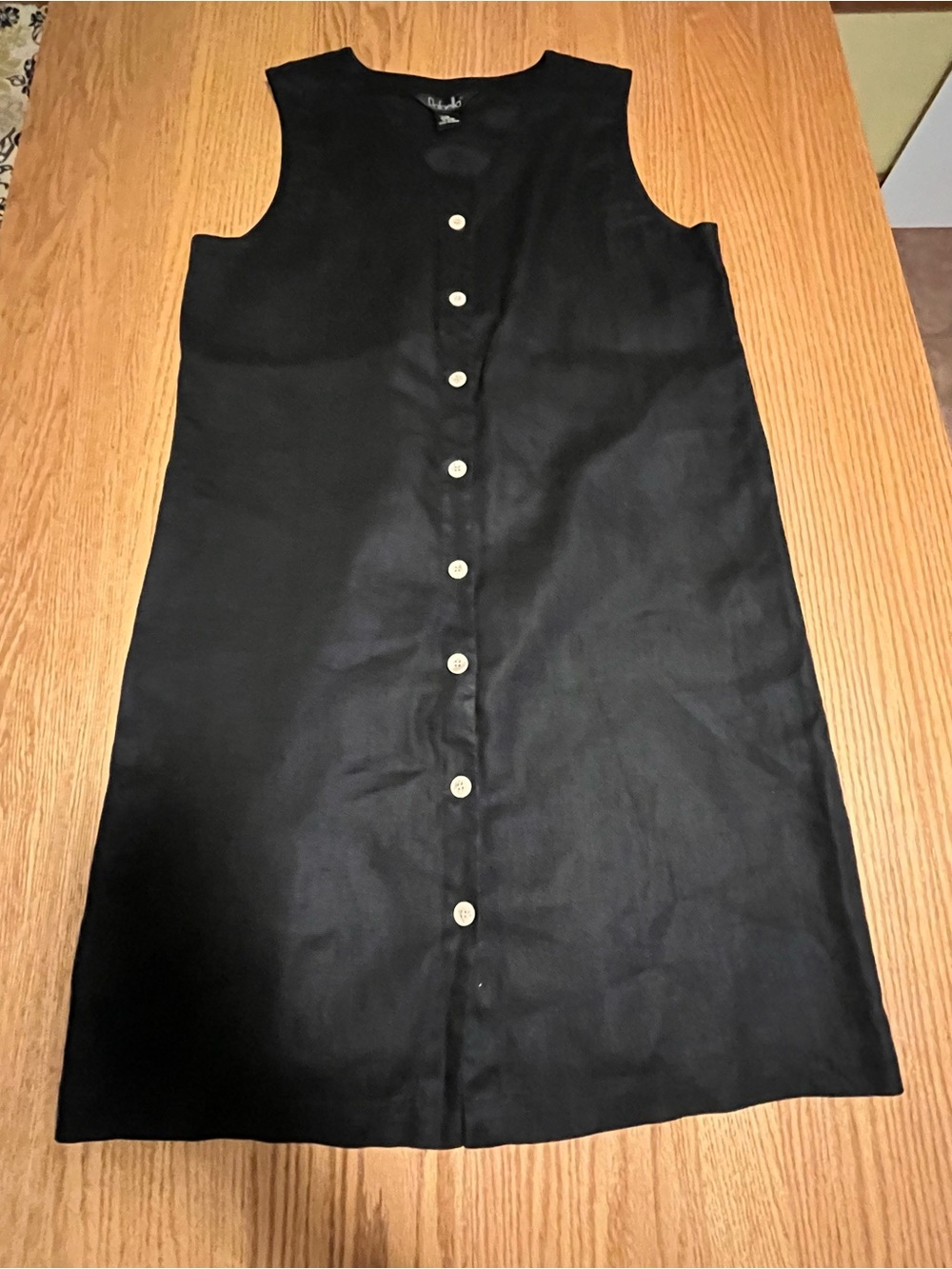 Rafaella Women's Size 10 Button Up Black Sleeveless 100% Linen Midi Dress - Picture 8 of 8